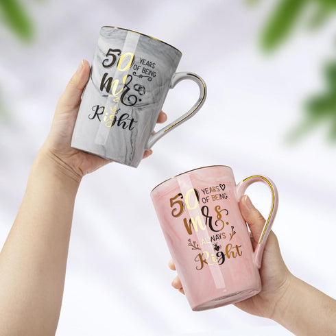 50th Mr Right and Mrs Always Right Marble Coffee Mugs for Married Couples